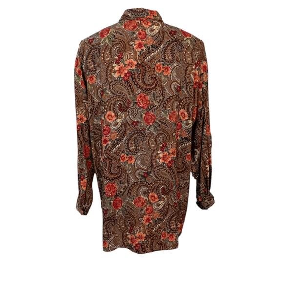 VINTAGE 80s 90s Floral Blouse Tunic Top LG Paisley Romantic Office Career Casual - Picture 4 of 10